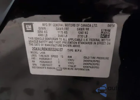 2014 GMC Terrain Sle-2 из США, поврежденный, VIN 2GKALREK8E6324407